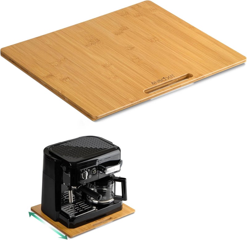 ANBOXIT Bamboo Appliance Slider, Sliding Tray for Coffee Maker, Kitchen Countertop Appliance Rolling Tray, Coffee Pot Slider Tray with Rubber Wheels, Wide - Large (13"D x 16"W) - Image 1